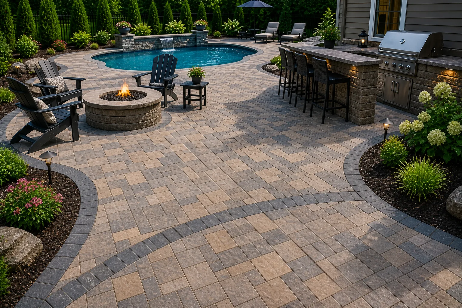 Finished paver patio around a pool