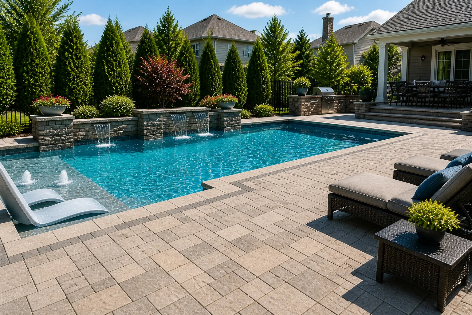 Pristine residential pool and patio
